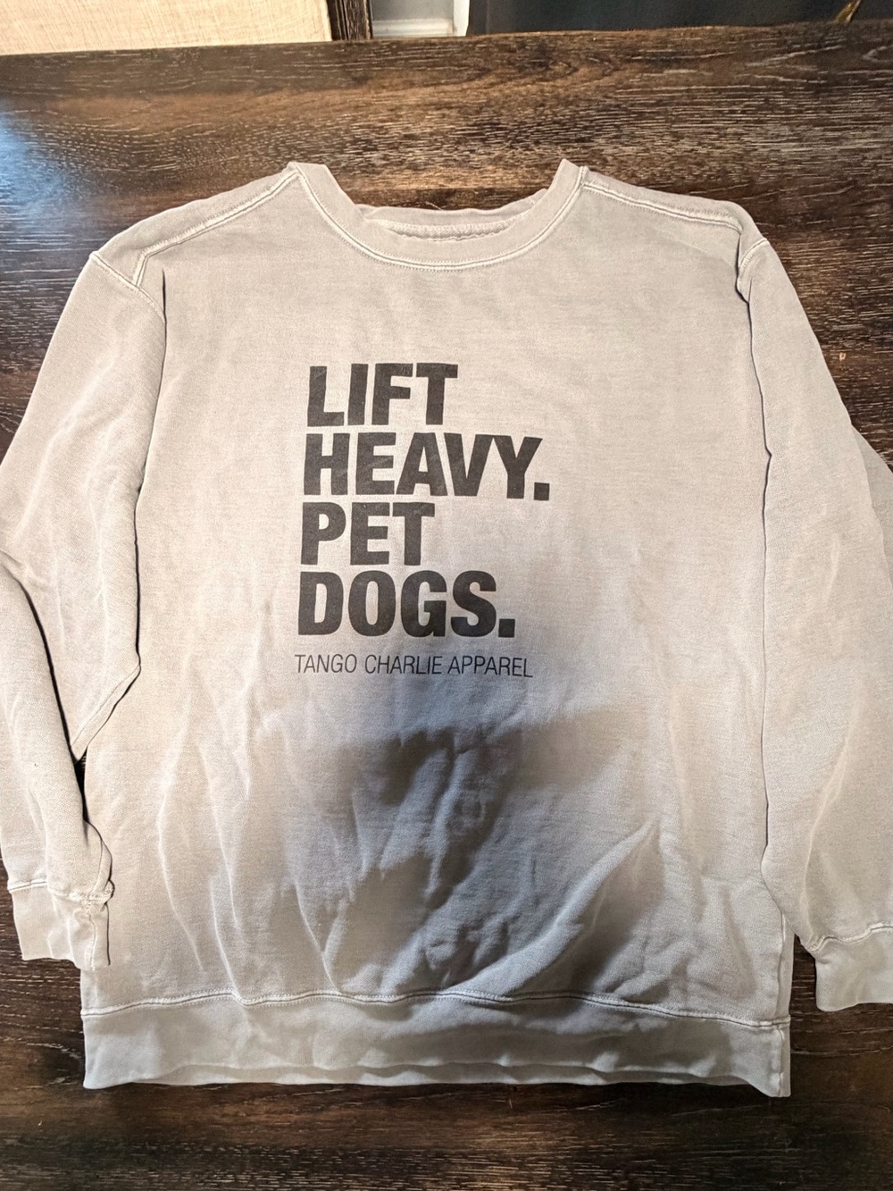 Lifting crew neck sweatshirt. Blue-grey. Size large
